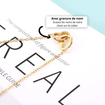 Coffret Rose Éternelle – Collier Double Cœur Gravé